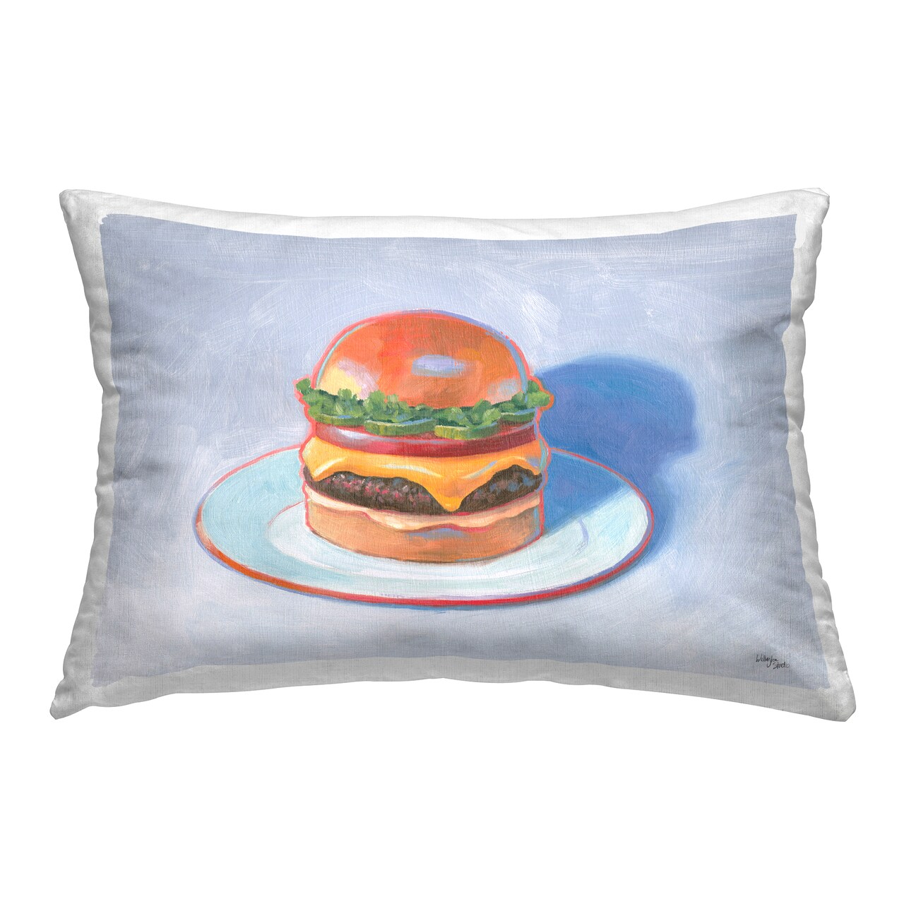 Burger on Plate Decorative Printed Throw Pillow Design by Wild Apple, 14 x 7 x 20